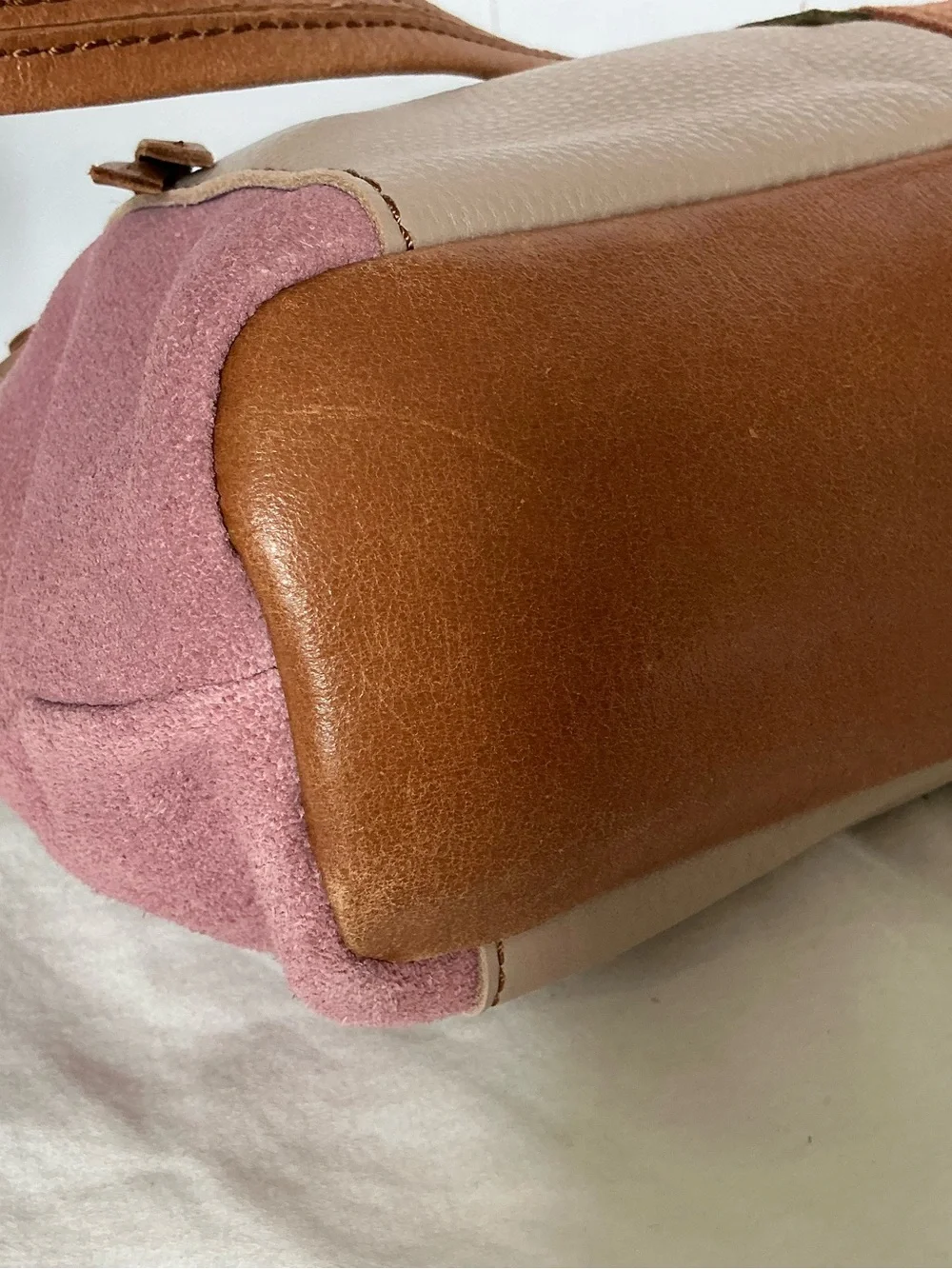 The Sak Leather Suede Patchwork Shoulder Bag -Tan, Beige, Olive & Pink